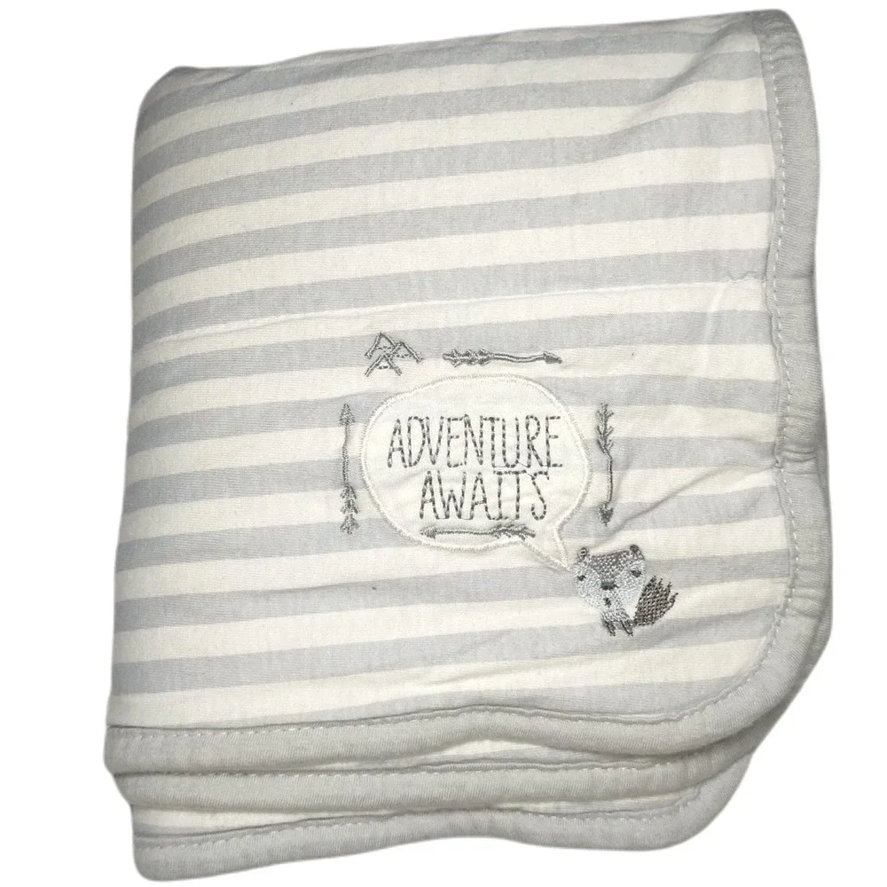 Gerber Organics Adventure Awaits Striped Blanket Gray White‎ Cotton Baby Lovey